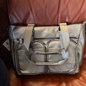 Elegant Gray Cargo Catchall Tote Bag with 2 Straps